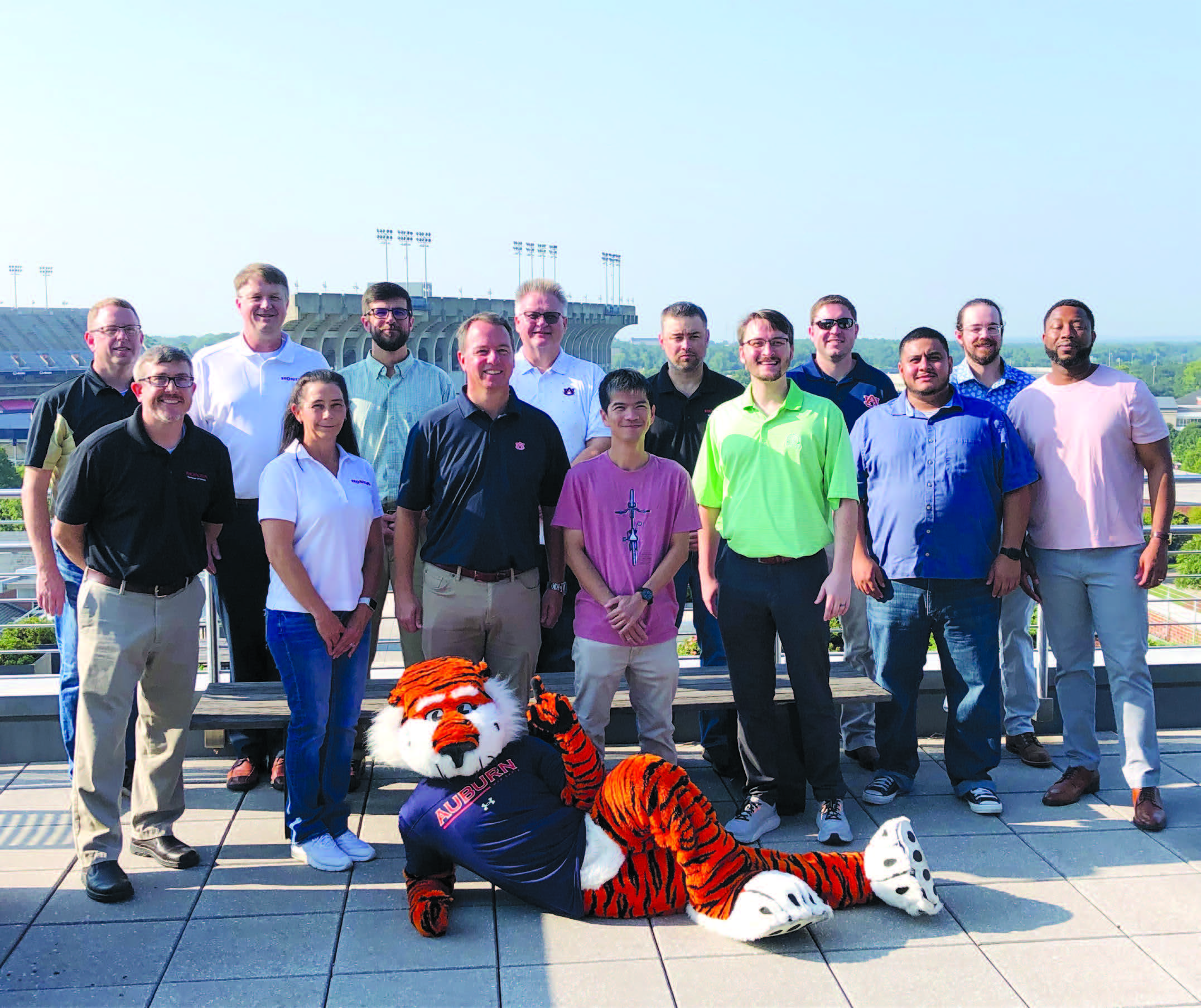 Honda employees participating in the iLEAD leadership certificate program through the Harbert College of Business (pictured here with Aubie) were on campus Aug. 25 for the first of six instructional sessions.