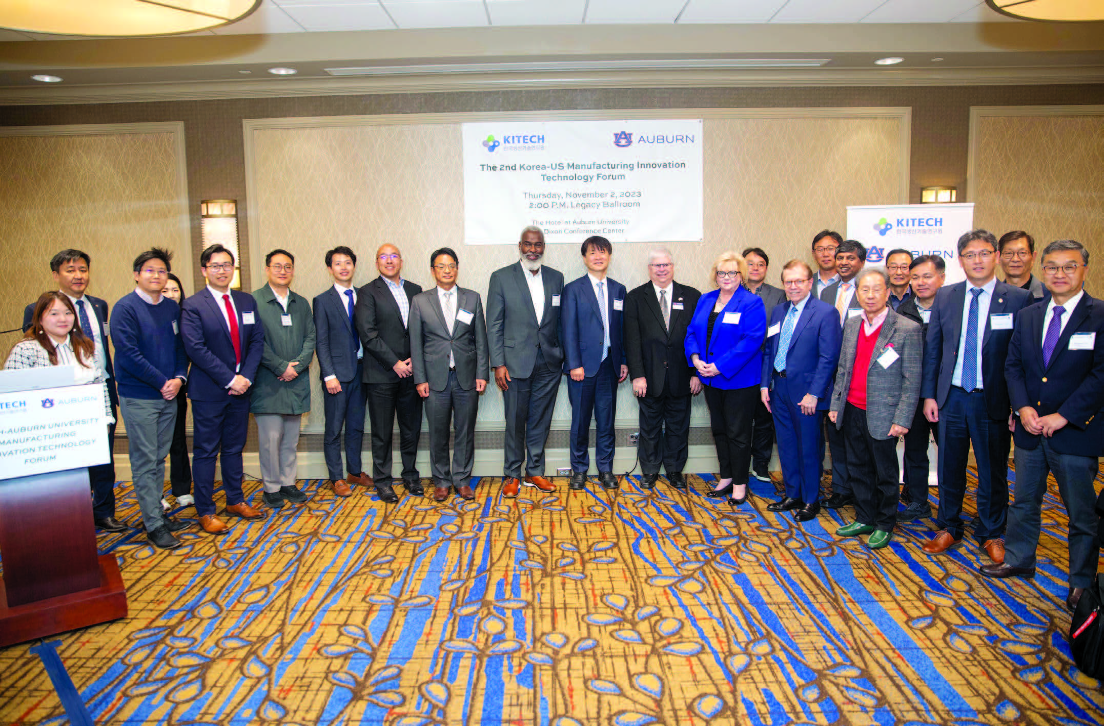 Auburn University hosted the second Korea-US Manufacturing Innovation Technology Forum Nov. 2, 2023, with a keynote address by Patrick Min, vice president of the Washington Automotive Journalists Association, and senior product manager at Amazon Automotive.