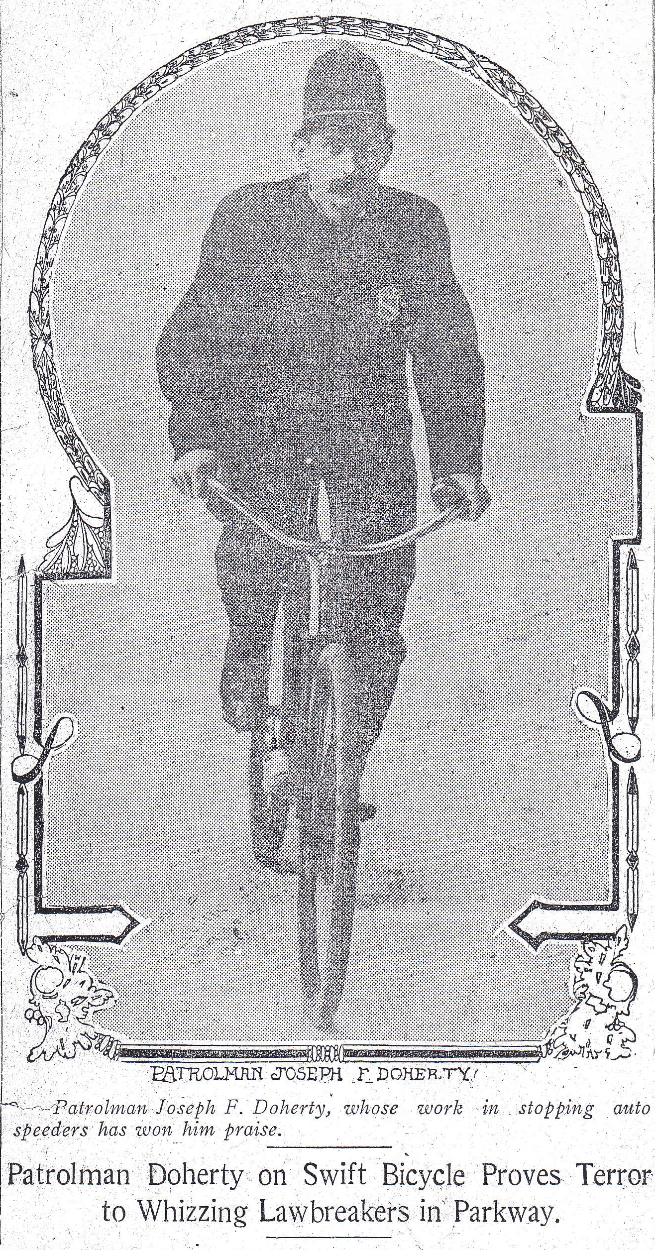 old newspaper article of Joe doherty on bike