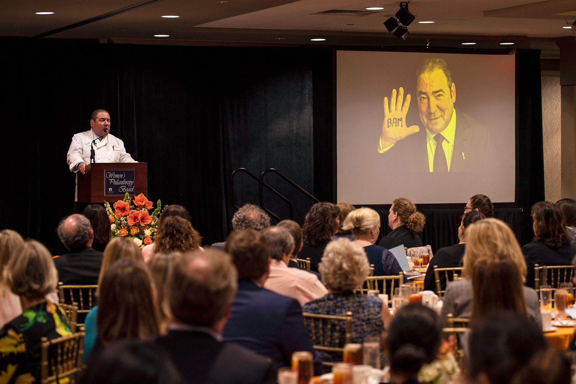 Emeril Lagasse speaking at the Women’s Philanthropy Board Luncheon.