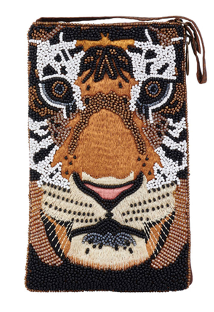 A beaded tiger purse
