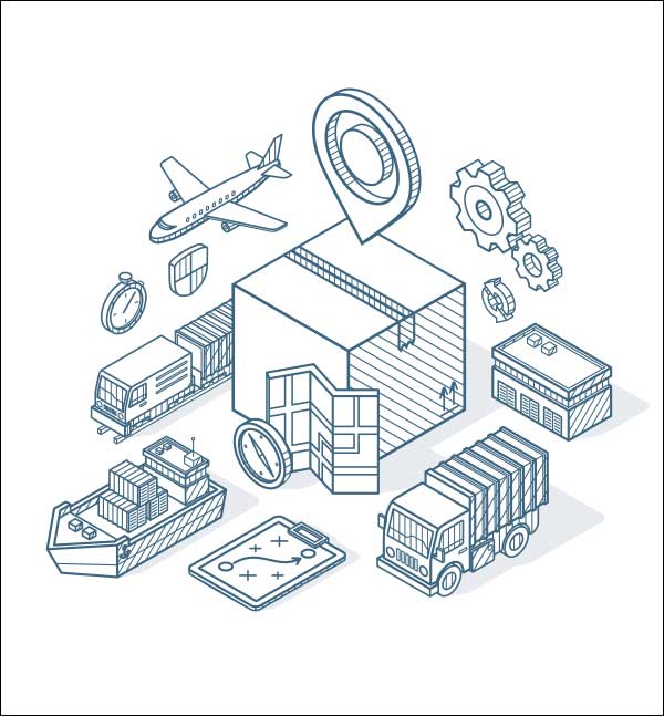 A graphic drawing of various industry items