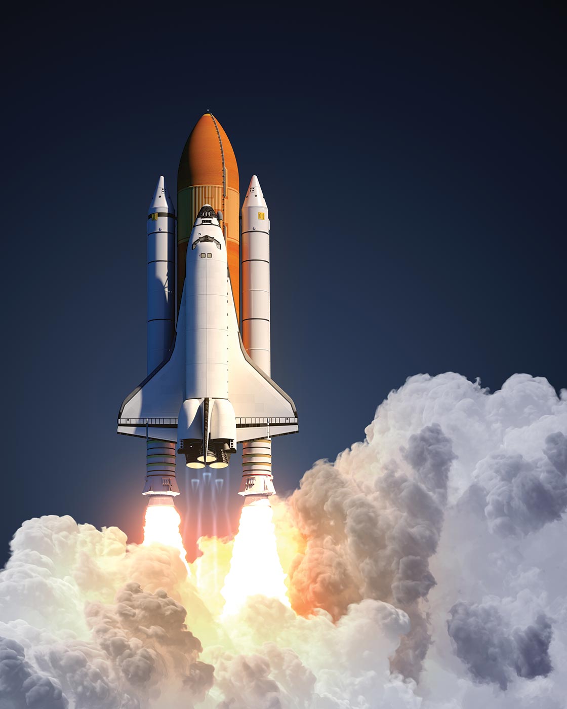 A space shuttle launches