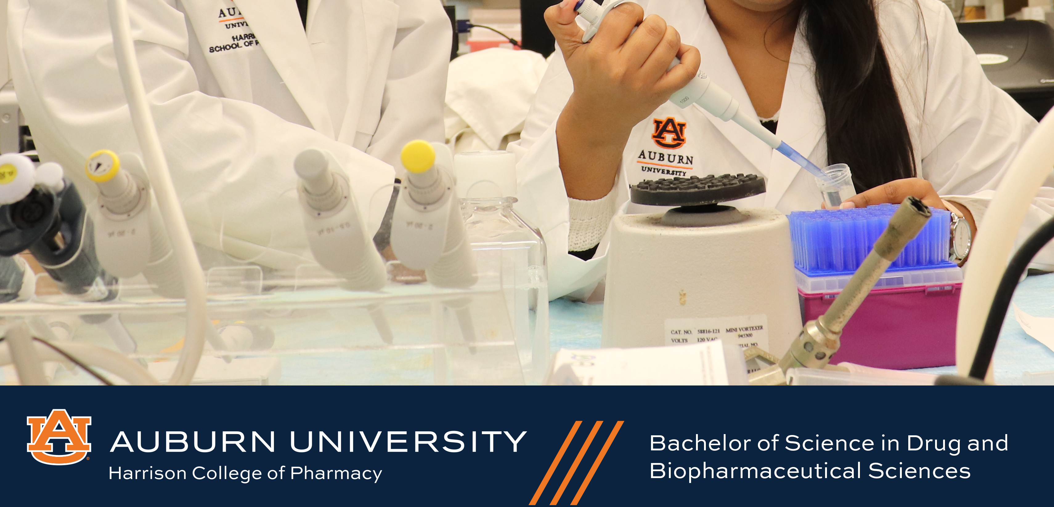 Student works at lab bench with faculty member