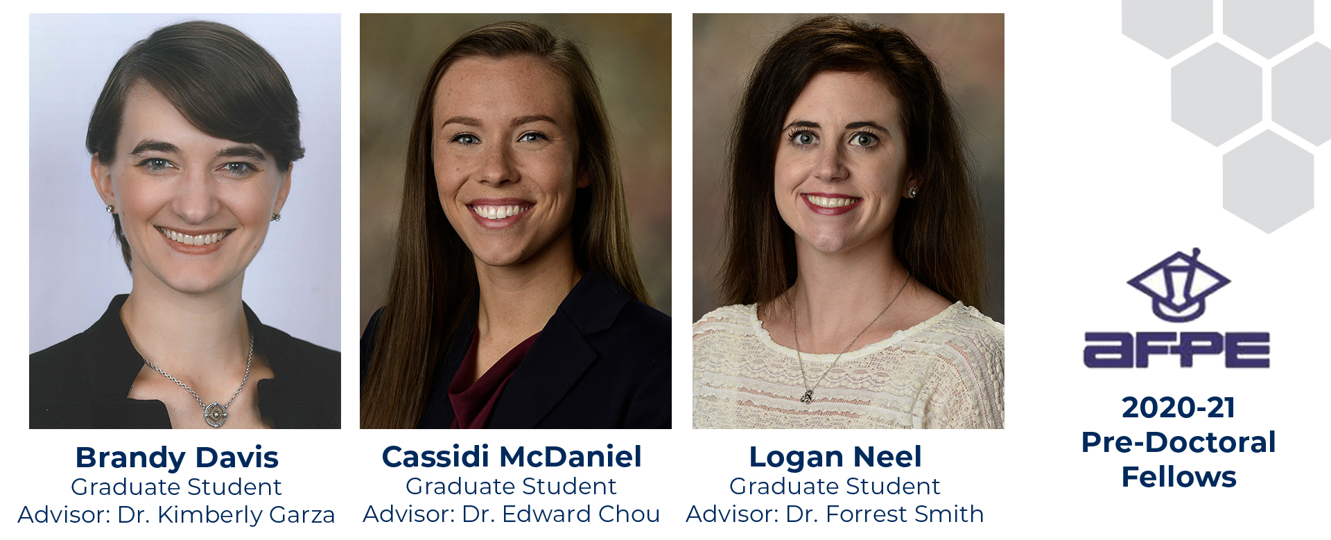 Head shot graphic of three students