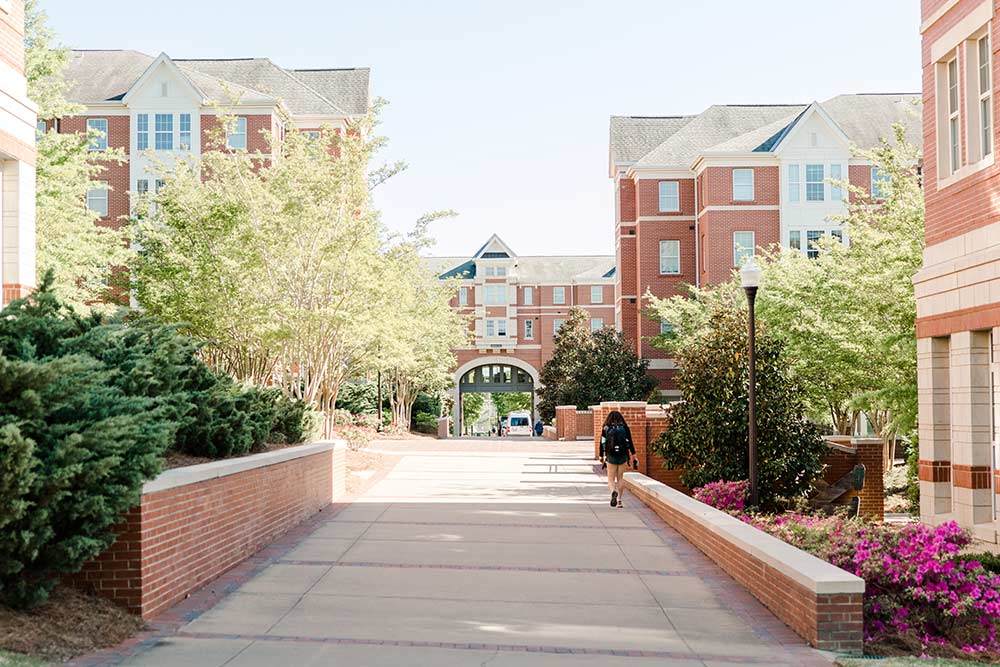 A pathway way between dorms
