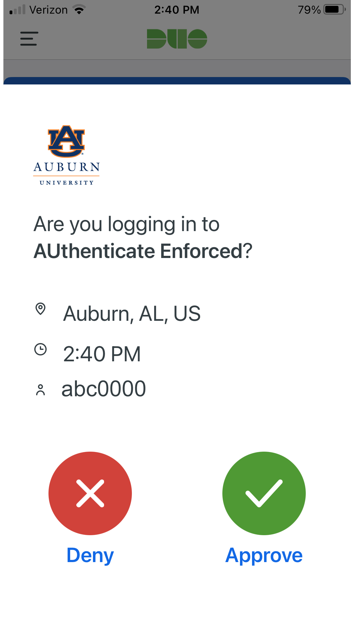 Duo Mobile Authentication Push