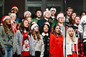 the AU Choir singing at the holiday lighting ceremony